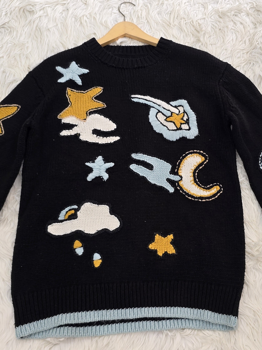 COACH 1941 Celestial Star Moon Intarsia Knit Wool Sweater Black Size M 26567